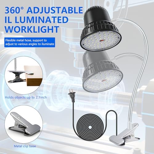 Clamp Light, 3000 Lumen Work Light with Strong Metal Clamp Base for Office, Crafting, Woodworking Shop, Garage Workbench, Lathe and Sewing, Bright Task Lighting, 98-inch Extended Cord, Silver