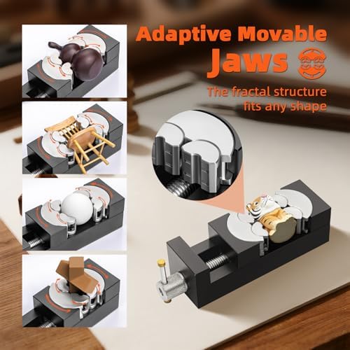 Luvan Mini Drill Press Vise, Small Bench Vise Clamp for Any Shape 2.44" Jaw Opening Self-Adjusting Smart Fractal Vise, Precision Aluminum Hobby Mini Table Clamp for DIY,Crafts,Jewelry Making,Repair