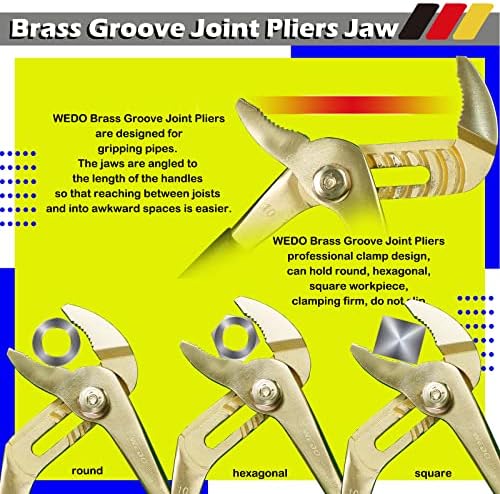 WEDO 3-Piece Brass Pliers Set,10" Groove Joint Pliers,6" Slip Joint Pliers,7" End Cutting Pliers, Non-Slip Handle