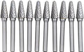 10Pcs/set 1/4 Dia. Rounded Tapered Cone Burrs Heavy Duty Solid Carbide Grinding Heads Chamfering Abrasion Industrial Deburring Rotary Tools for Hard Steel Metal Metalworking