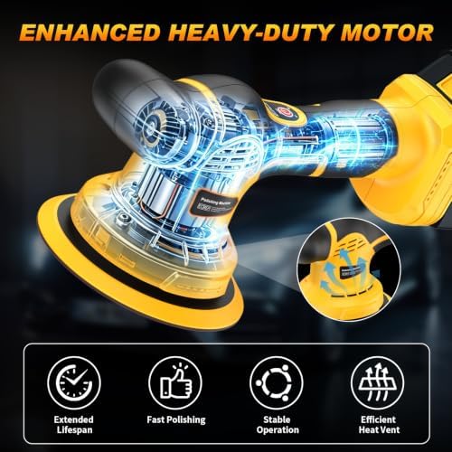 Cordless Car Buffer Polisher kit Compatible with DEWALT 20V Battery(No Battery), 6 Inch 9 Speed Orbital Polisher, 1800-7200RPM, for Car Boat Waxing/Scratch