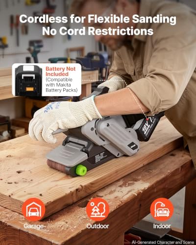 VEVOR 20V Max Cordless Belt Sander, 3" x 18" Belt Sander for Woodworking, 6 Variable Speeds Sanding Machine with 10PCS Sanding Belts, 2 Dust Bags & Vacuum Adapter (Battery NOT Included)