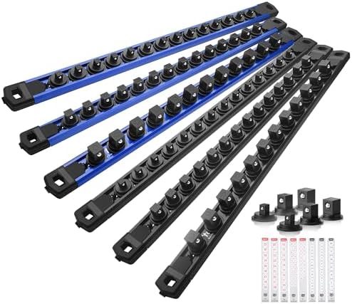 Reniteco Magnetic Socket Organizer Set, 6-Piece 1/4” 3/8” 1/2” Socket Rails | 80-Clip: 1/4" Rail-28 Clips, 3/8" Rail-24 Clips, 1/2" Rail-28 Clips, Heavy-Duty Aluminum Alloy Rails, Drawer or Wall Mount
