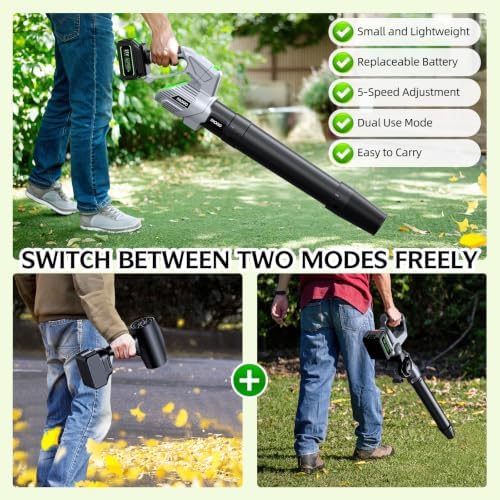 Cordless Leaf Blower, 680 CFM High Power Battery Powered Leaf Blower with 2 Batteries & Charger, 5-Speed Variable Control, Lightweight Handheld Design for Yard Driveway Patio Lawn Care (Gray)
