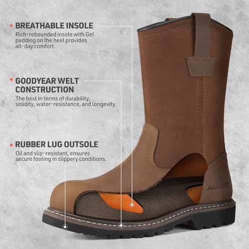 HISEA NINGO Steel Toe Work Boots for Men, Waterproof Wellington Boots