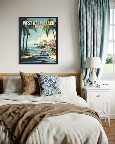 West Palm Beach Florida Black Framed Wall Art Print Poster, US Vintage Retro Beach Scenery Posters Prints for Restroom Home Picture Painting Artwork Gallery 219 (West Palm Beach Florida, 24"L x 18"W, Black Frame)