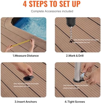 VEVOR Pool Handrail,46 x 37 inch Pool Railing, Stainless Steel (Pre-Built) for Indoor/Outdoor Pools,Swimming Pool Railing for Decks,Rust-Proof Grab Bar with Blue Grip Cover&Accessories for Spas