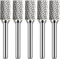 Carbide Burr Set 1/4" Shank SB-3 Die Grinder Bits Tungsten Double Cut Burr Bits (3/8" Cutter Dia X 0.86" Cutter Length) for Die Grinder Kits Metal Grinding Drilling Polishing (5pcs)