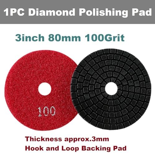 Diamond Polishing Pad, 3 inch 80 mm 100 Grit Sanding Discs for Grinder & Polisher, Hook and Loop Backing Pad for Grinding Buffing Granite Marble Concrete Stone (1 Piece)