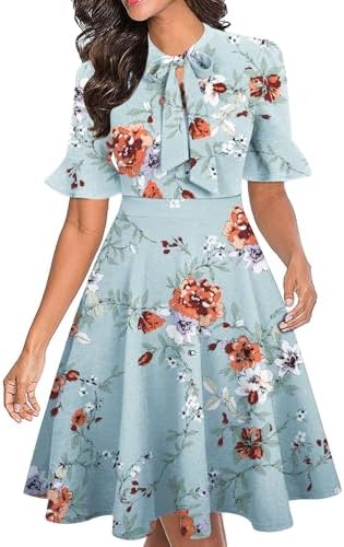 Women Summer Floral Ruffle Sleeve Wear to Work Church Wedding Guest Party Dresses