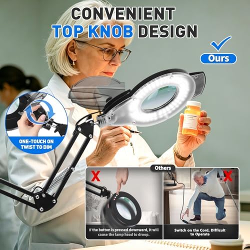 KIRKAS LED Magnifying Lamp with Clamp, 2,200 Lumens Dimmable 35in 12X