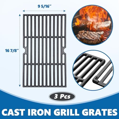 SafBbcue Grill Parts Kit for Charbroil 463436215 463436214 463436213 461334813 463234413 466436513 467300115 Grills Replacement Part, Cast Iron Cooking Gates, Heat Plate, Burner Tubes, G432-001N-W1