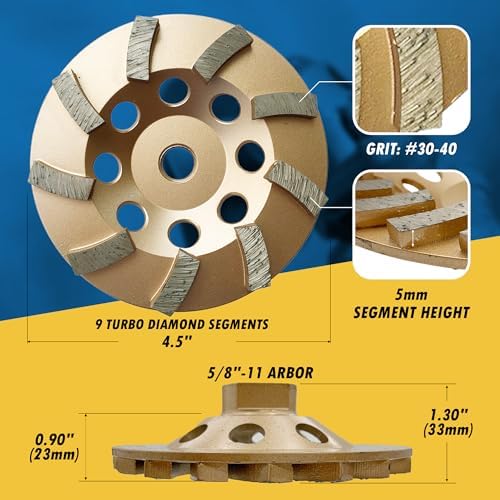 4.5" Diamond Grinding Wheel for Concrete Masonry 9 Segments 5/8"-11
