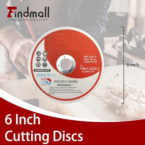 findmall 100 Pack 6" x.045 x7/8" Cut-Off Wheel - Metal and Stainless Steel Cutting Discs, Fir for Cutting Steel, Iron, Plastic, Stainless Steel, Etc