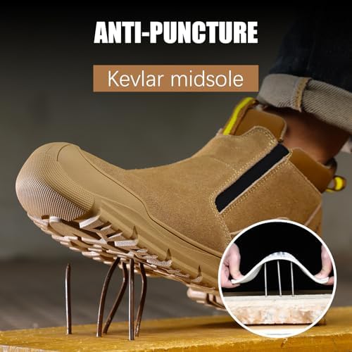 GLANOUDUN Steel Toe Shoes for Men Welding Work - Slip-On, Mid-Top Coverage