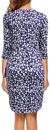 Berydress Women's 3/4 Sleeve V Neck Casual Party Work Faux Black Wrap Dress
