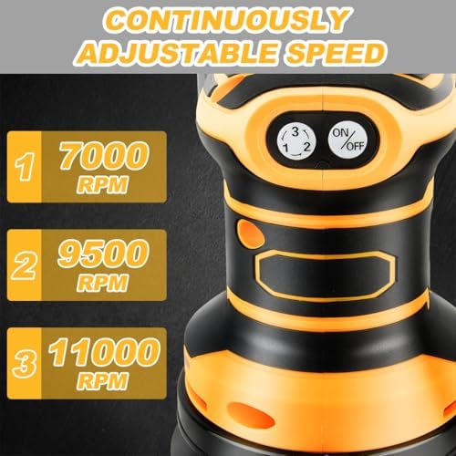 Random Orbit Sander Compatible with Dewalt 20V Battery 3 Adjustable Speed 5 inch electric Sander with Dust Bag 3 Sandpaper for Polishing, Sanding, Smoothing Surfaces (NO Battery)