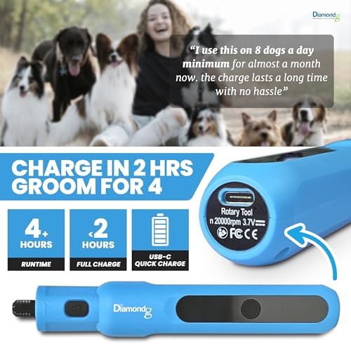 Diamondg Micro Dog Nail Grinder - Quiet Sound with LED Light, Light Blue