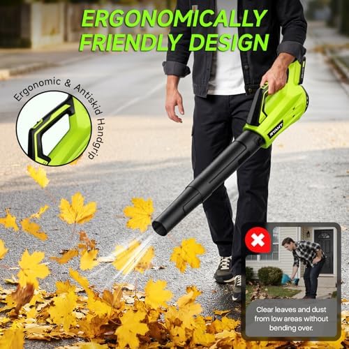 Leaf Blower Cordless, Leaf Blower with Battery and Charger - 2 Speed Modes, 2 Batteries, 20V Powerful Lightweight Electric Blowers for Blowing Leaves, Dust, Lawn Care, Patio Cleaning, Green