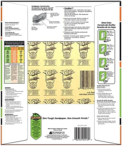Gator CeraMax 9" x 11" Ceramic Sanding Sheets, 180 Grit, 25 Pack