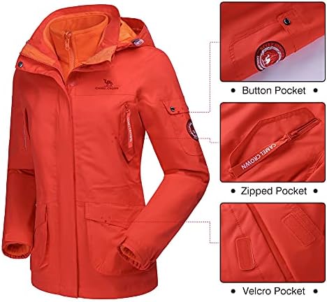 CAMEL CROWN Womens Waterproof Ski Jacket 3-in-1 Windbreaker Winter Coat Fleece Inner for Rain Snow Outdoor Hiking