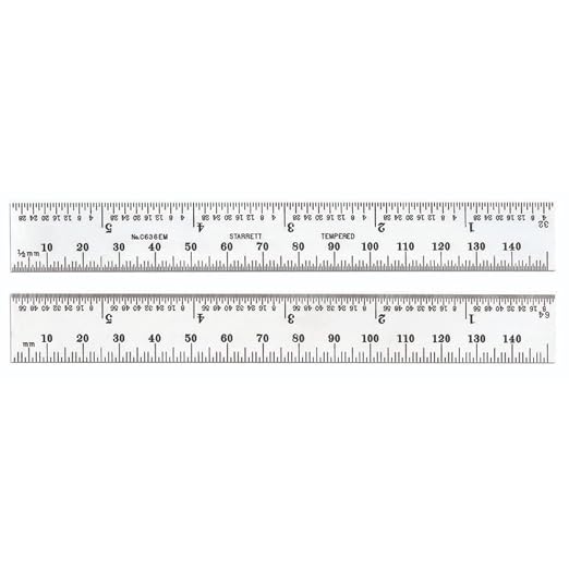 Starrett Spring Tempered Steel Rule with Satin Chrome Finish, Millimeter and Inch Graduation - 6" Length, 36 Graduation Type, 1.2mm Thickness - C636EM-6