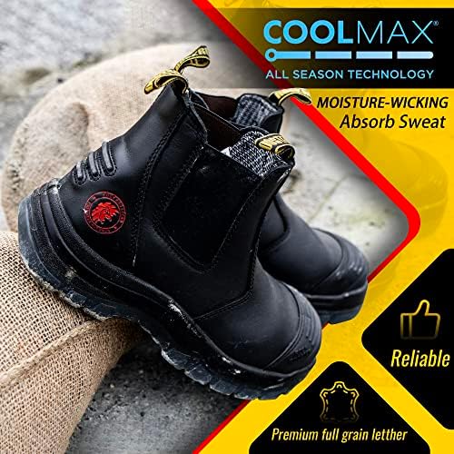 ROCKROOSTER Mens Work Boots, 6 inch Steel Toe, Pull On Safety Leather Chelsea Work Shoes Static Dissipative(AK227, AK222)