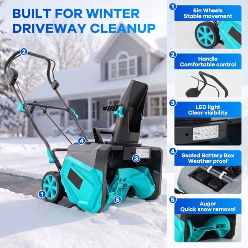 Garvee 40V 20" Cordless Snow Blower, Electric Snow Thrower Machine,Blue