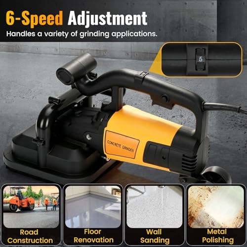 4-Head Concrete Floor Grinder with Extendable Rod, 3800W & 6000 RPM