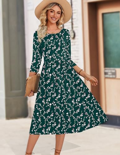 Zeagoo 3/4 Sleeve Women's Dress Casual Aline Summer Fall Midi Long Dresses