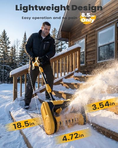 Cordless Snow Shovel Kit with 2 Batteries (4.0Ah) – Lightweight Electric Snow Blower for Seniors with Adjustable Directional Throw – 21V Battery Powered Snow Shovel for Patios, Decks & Steps