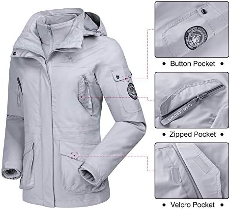 CAMEL CROWN Womens Waterproof Ski Jacket 3-in-1 Windbreaker Winter Coat Fleece Inner for Rain Snow Outdoor Hiking