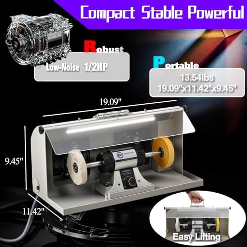 Jewelry Polisher - Adjustable Variable Speed Bench Buffer Polishing & Buffing Machine, Dental Buffer & Lathe - With Dust Collector Hood, Working Light & Filter for Jewelry, Silver and Metal Polishing
