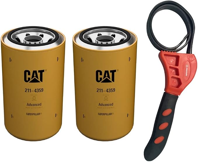 Caterpillar 211-4359 Engine Oil Filter Advanced High Efficiency w/IHD Strap Wrench Bundle (2)