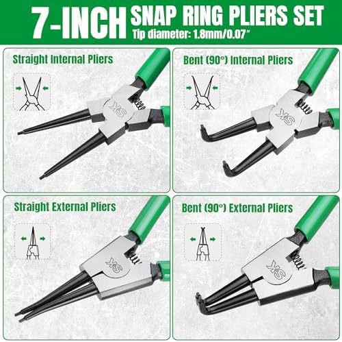 SK 4-Piece Snap Ring Pliers Set, 7-Inch Internal/External Circlip Pliers