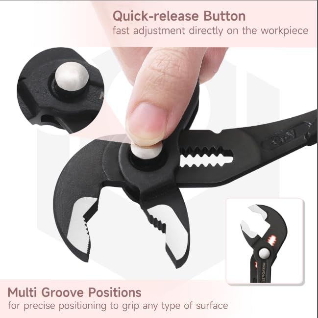 MAXPOWER 10 inch Water Pump Pliers, Jaw Open 1.2 inch, Push Button Quick Adjustment Tongue and Groove Pliers