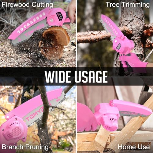 Mini Chainsaw 6-Inch Battery Powered - Pink Cordless Electric Handheld Chainsaw with 2 Rechargeable Batteries - 21V Small Power Chain Saws Battery Operated for Tree Trimming Wood Cutting