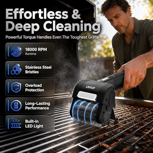Electric Grill Brush, Grill Cleaner with LED Light, with 800 RPM Motor, Heavy Duty Grill Cleaning Tool, Personalized Grill Gift s for Dad
