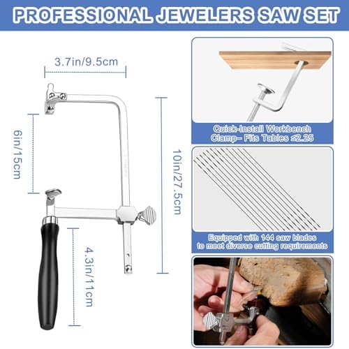 Jewelers Tools Set 27Pcs Ring Making Kit Includes Jewelers Saw with 144 Saw Blades, Bench Pin Clamp, Wooden Ring Clamp, Rings Sizer Measuring Tool, Rubber Hammer, Diamond Needle Files, Jewelry Pliers