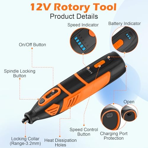 HARDELL 12V Cordless Rotary Tool Kit, 35000RPM Higher Power Rotary Tool
