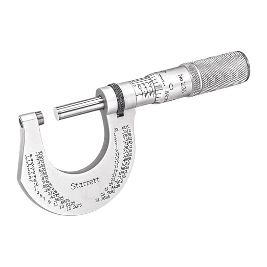 Starrett Outside Micrometer with One-Piece Spindle, Advanced Sleeve Design and Tapered Frame - Quick and Easy Adjustment, 0-1" Range, .0001" Graduation - T230XFL