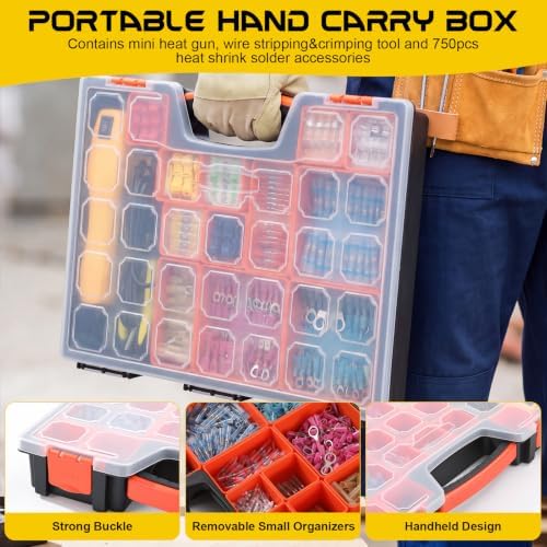 3-In-1 Heat Gun Kit with 750Pcs Heat Shrink Wire Connectors with Storage Box
