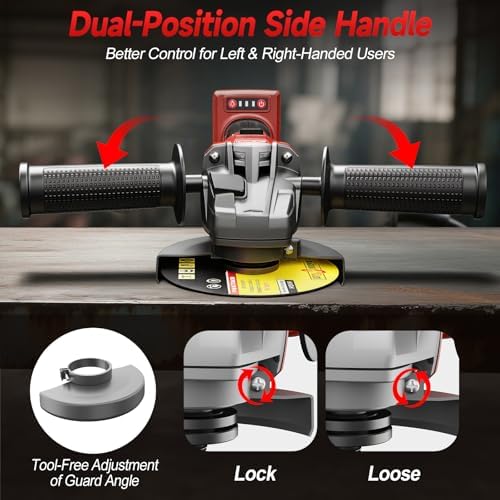 Cordless Angle Grinder Compatible with Milwaukee 18V Battery (Tool Only, No Battery), 4-1/2" to 5" Grinder, Brushless Motor 9000 RPM, M14 Spindle + 5/8-11 Adapter for Cutting Grinding