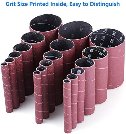 LotFancy 24PCS Spindle Sander Sleeves, Sanding Sleeves for Oscillating Sander, 60 80 120 240 Assorted Grit Sandpaper, 4-1/2” Length, 1/2”, 3/4”, 1”, 1-1/2”, 2”, 3” Diameter