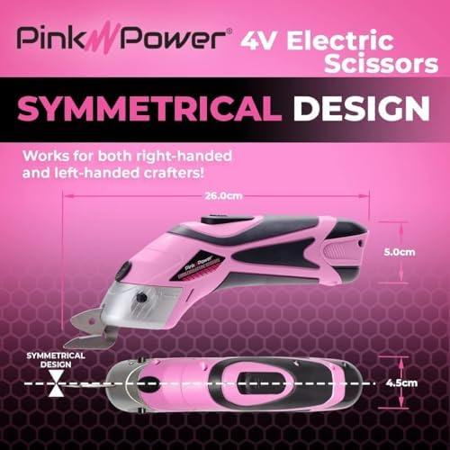 Pink Power Cordless Electric Scissors Fabric Cutter for Crafts, Box, Sewing, Carpet, & Scrapbooking - Heavy Duty Professional Rotary Shears Cutting Tool - Automatic Cardboard Cutter Fabric Scissor
