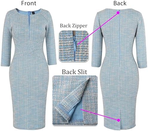 VFSHOW Womens Work Business Office Zipper Up Slim Bodycon Sheath Dress