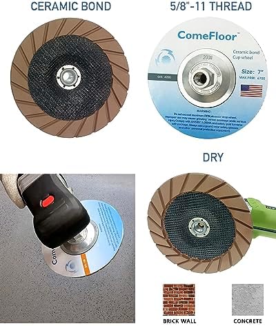 Concrete Grinding Cup Wheel 7" Ceramic Diamond Cup Wheel for Floor Grinding, Fits 5/8"-11 Arbor Angle Grinder, 200# Medium