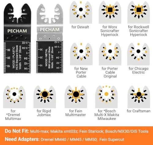 PECHAM 24PCS Universal Wood Metal Oscillating Multitool Quick Release Saw Blades Fit Porter Cable Black & Decker Rockwell Ridgid Ryobi Milwaukee Chicago