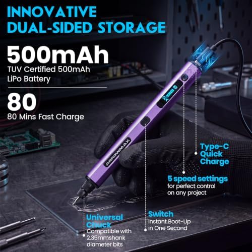ARROWMAX 5-Speed Mini Cordless Rotary Tool Kit with OLED, 30000 RPM 42 Bits