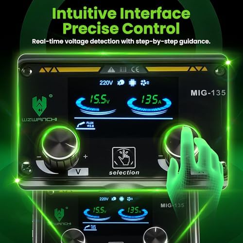135A MIG Welder, Flux Core MIG/Lift TIG/Stick 3 In 1 MIG Welder With Smart LED Display 110/220V Dual Voltage Inverter Welder